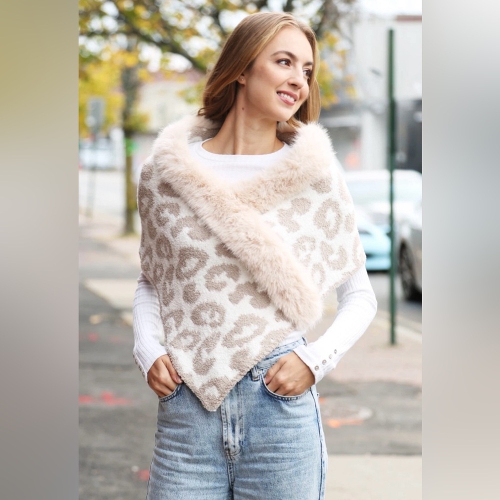 Leopard Print Faux Fur Shawl Extra Plush
